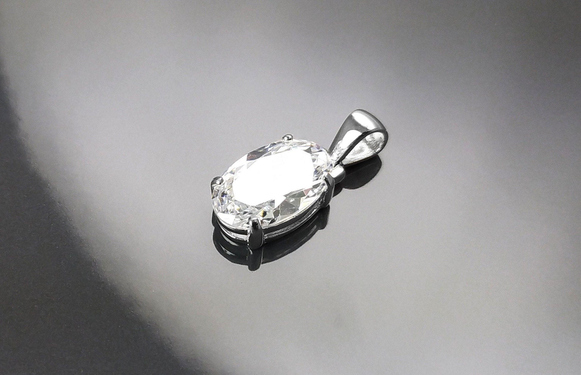 Oval Stone pendant, sterling silver, White Clear Cz stone jewelry, Minimalist oval necklace, classic everyday gift for her