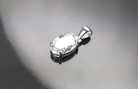 Oval Stone pendant, sterling silver, White Clear Cz stone jewelry, Minimalist oval necklace, classic everyday gift for her