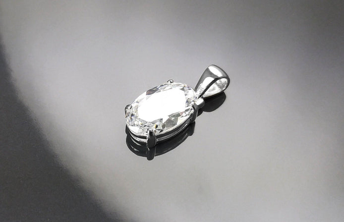 Oval Stone pendant, sterling silver, White Clear Cz stone jewelry, Minimalist oval necklace, classic everyday gift for her