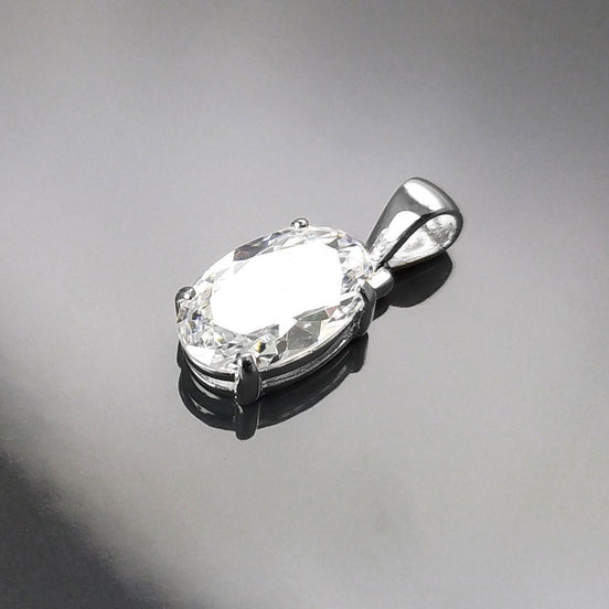 Oval Stone pendant, sterling silver, White Clear Cz stone jewelry, Minimalist oval necklace, classic everyday gift for her