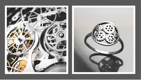 Engrenages ring, sterling silver, gear ring, engineering jewelry, clock mechanical jewelry, transmission ring, Steampunk Geometry Round Ring