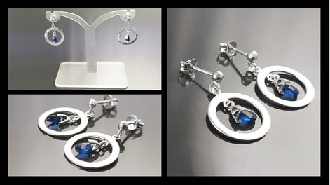 Blue Stone Earrings, sterling silver, Teardrop Blue Berry grape stones bunch Earrings, dark blueberries color, modern chain jewelry