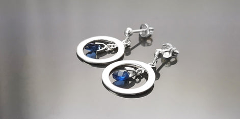 Blue Stone Earrings, sterling silver, Teardrop Blue Berry grape stones bunch Earrings, dark blueberries color, modern chain jewelry