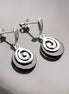 Black round earrings - Sterling Silver 925, Black Onyx Stone Dangle Earrings, Spiral Design Earrings, Modern Swirl Design Jewelry