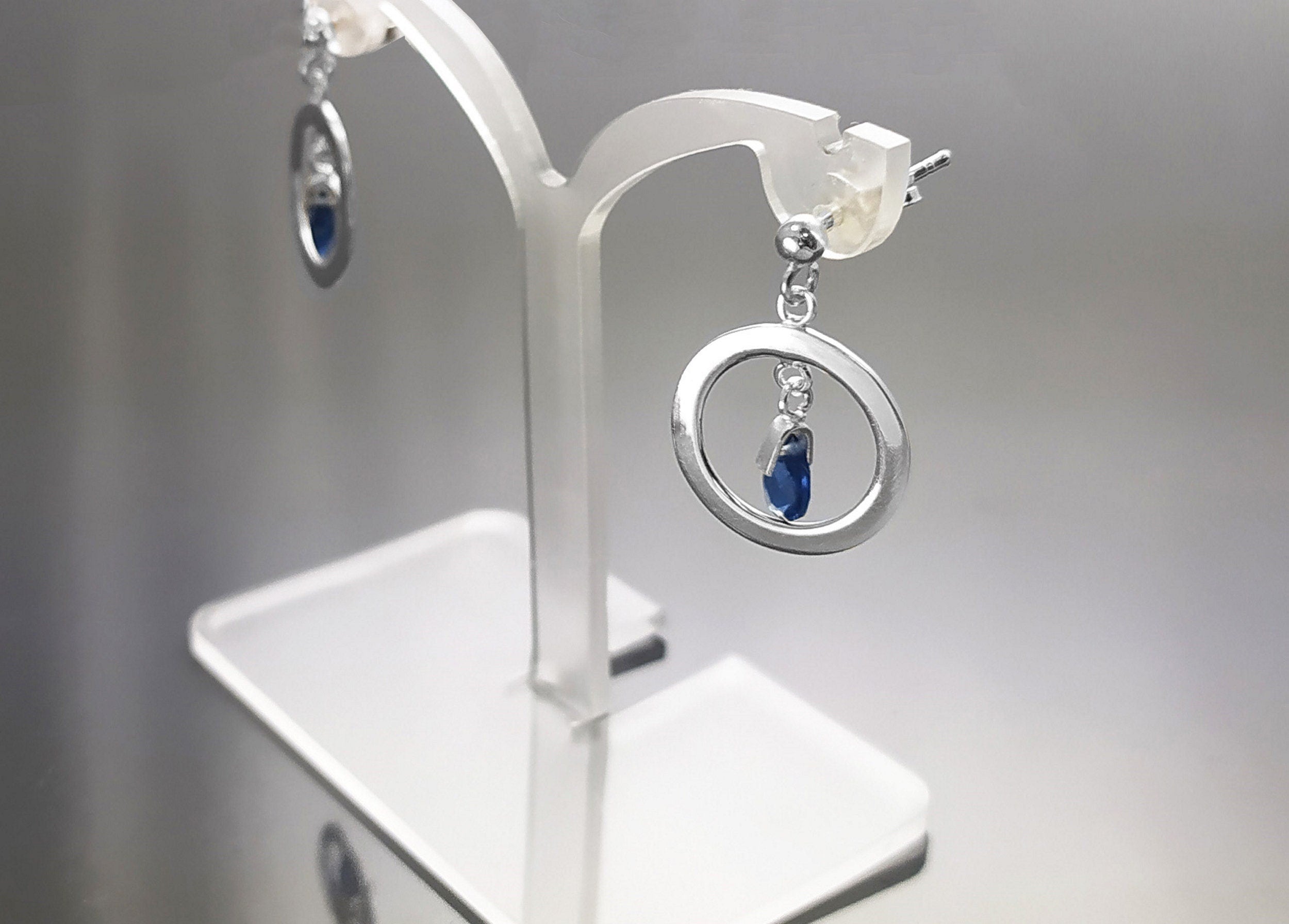 Blue Stone Earrings, sterling silver, Teardrop Blue Berry grape stones bunch Earrings, dark blueberries color, modern chain jewelry