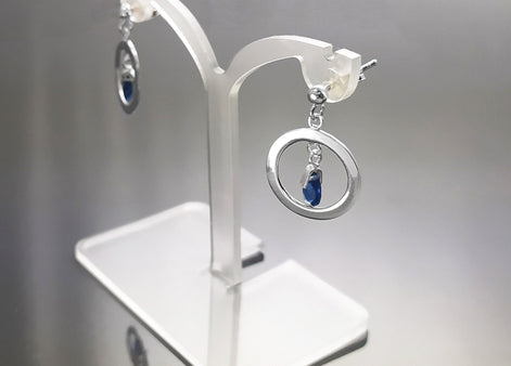 Blue Stone Earrings, sterling silver, Teardrop Blue Berry grape stones bunch Earrings, dark blueberries color, modern chain jewelry