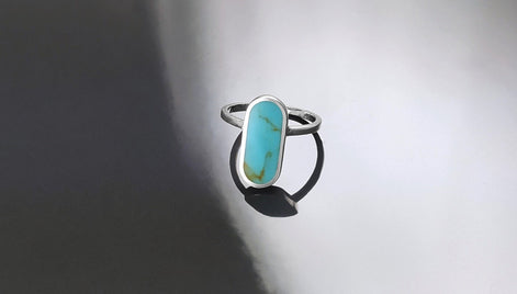 Turquoise Ring, Sterling Silver, Oval Blue Turquoise Stone, Flat Stone Ring, Minimalist Everyday Style Jewelry, Modern Gift