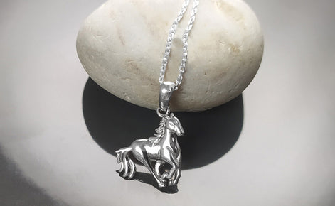 Galloping horse pendant, sterling silver, wild horse gallop, equine gift, equestrian rider jewelry, riding animal necklace, cowboy jewelry