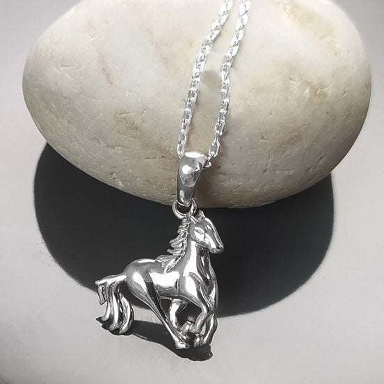 Galloping horse pendant, sterling silver, wild horse gallop, equine gift, equestrian rider jewelry, riding animal necklace, cowboy jewelry