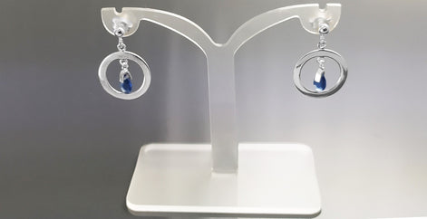 Blue Stone Earrings, sterling silver, Teardrop Blue Berry grape stones bunch Earrings, dark blueberries color, modern chain jewelry