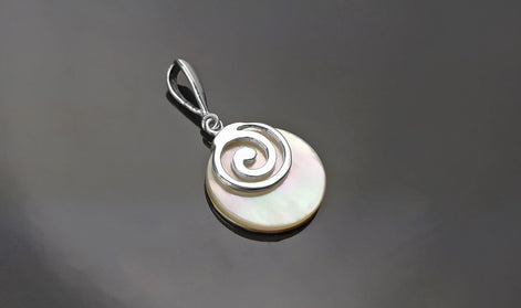 White round earrings, Sterling Silver, Genuine Mother of Pearl Shell Stone, Spiral Design Dangle Earrings, Modern Swirl Design Jewelry