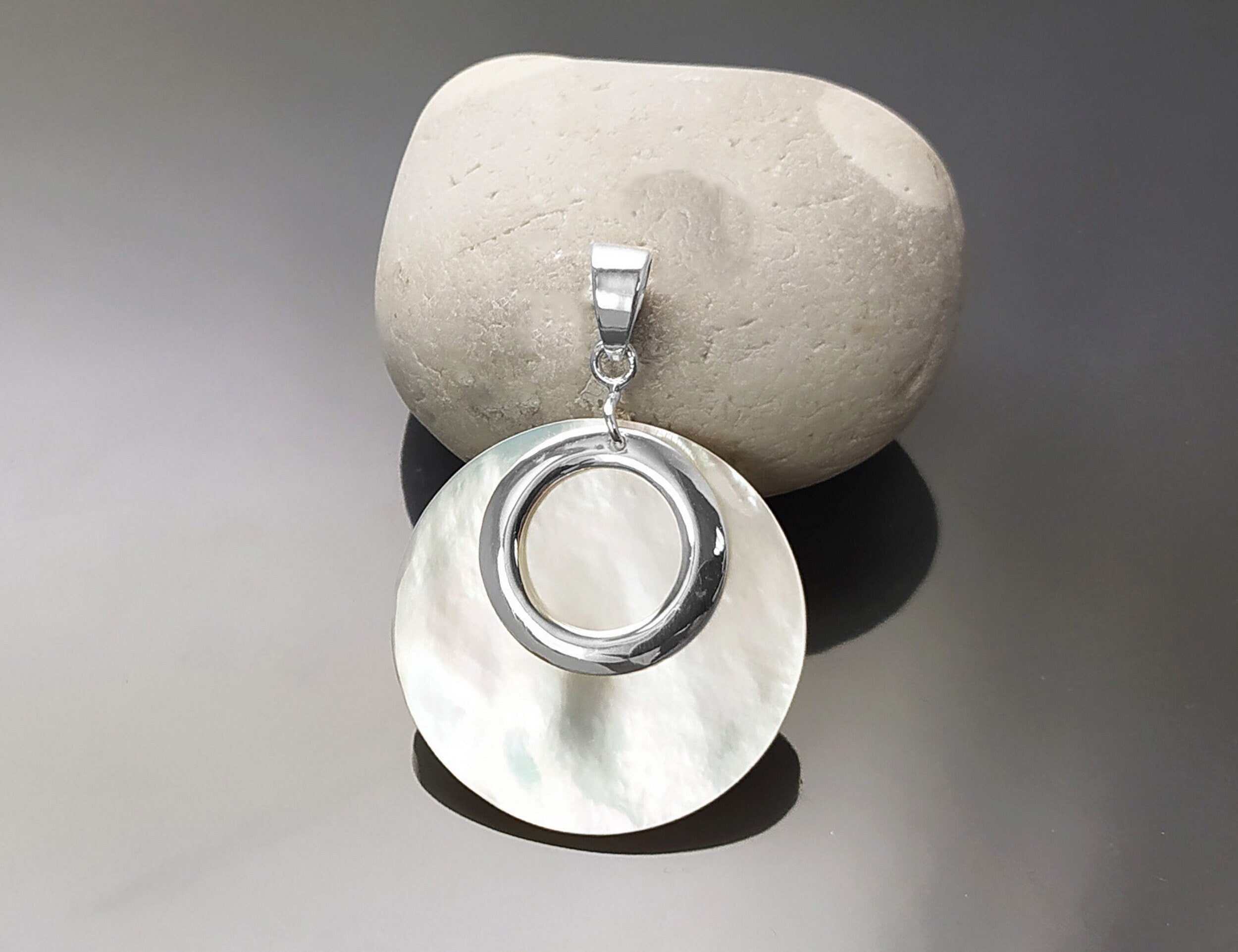 White Round Earrings, Sterling Silver, Genuine Mother of Pearl Shell Flat Discs, Modern Dangle Geometric Earrings, Minimalist Women Jewelry