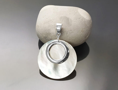 White Round Earrings, Sterling Silver, Genuine Mother of Pearl Shell Flat Discs, Modern Dangle Geometric Earrings, Minimalist Women Jewelry