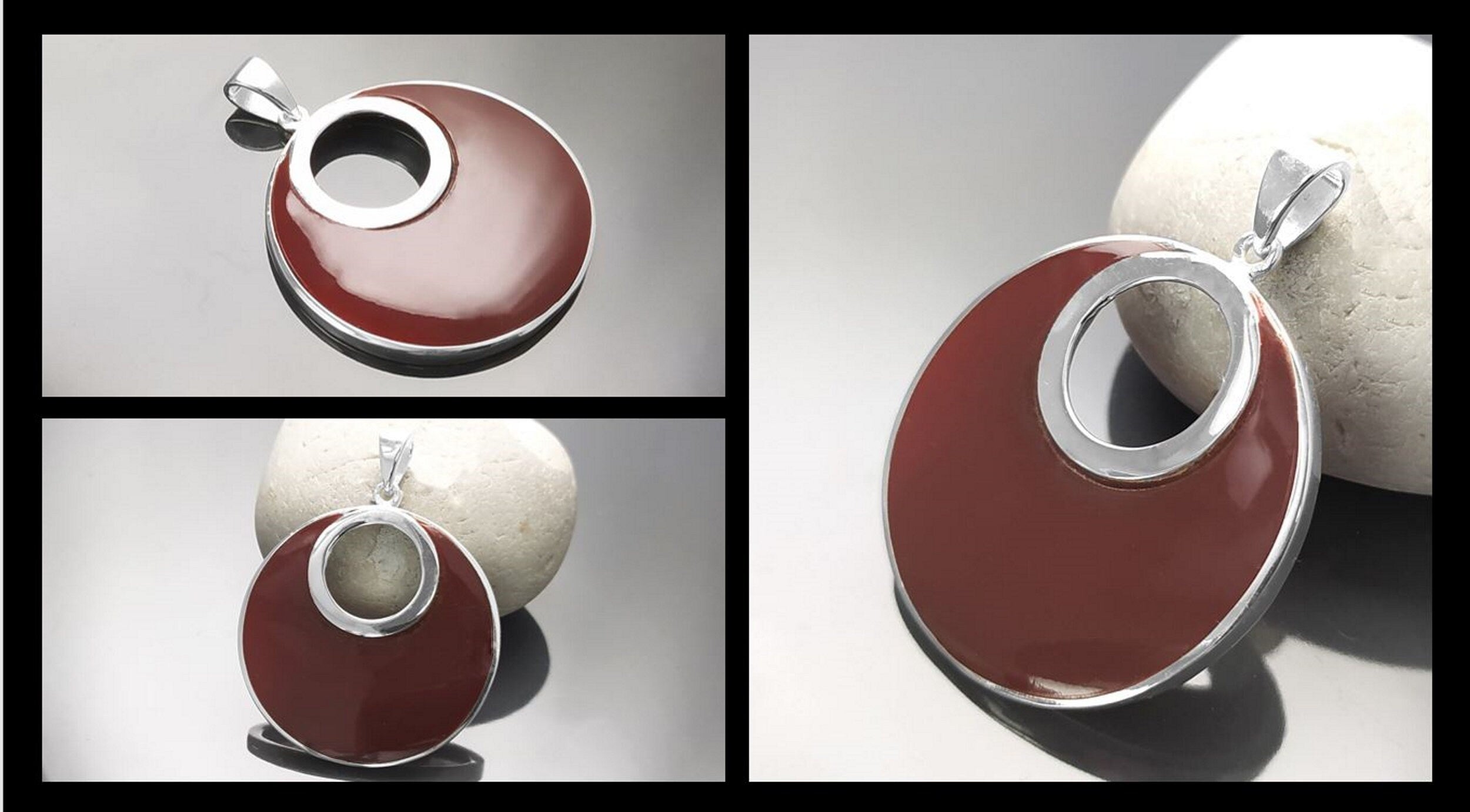 Red Enamel Moon Pendant by KRAMIKE • Sterling Silver • Statement Modern Circular Design Necklace for Everyday • Elegant Gift for Her • KP489