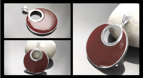Red Enamel Moon Pendant by KRAMIKE • Sterling Silver • Statement Modern Circular Design Necklace for Everyday • Elegant Gift for Her • KP489