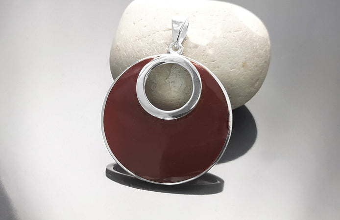 Red Enamel Moon Pendant by KRAMIKE • Sterling Silver • Statement Modern Circular Design Necklace for Everyday • Elegant Gift for Her • KP489
