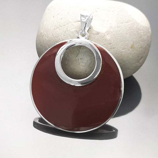 Red Enamel Moon Pendant by KRAMIKE • Sterling Silver • Statement Modern Circular Design Necklace for Everyday • Elegant Gift for Her • KP489