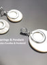 Round Shell Earrings and Pendant SET, Sterling Silver, White MOP Mother of Pearl Flat Disc Necklace Set, Geometric Stone Jewelry