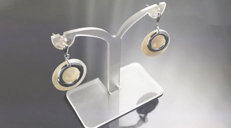 White Round Earrings, Sterling Silver, Genuine Mother of Pearl Shell Flat Discs, Modern Dangle Geometric Earrings, Minimalist Women Jewelry