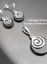 Black Round Earrings and Pendant - Sterling Silver 925, Black Onyx Stone, Spiral Design Silver Jewelry set, Modern Swirl Design Jewelry