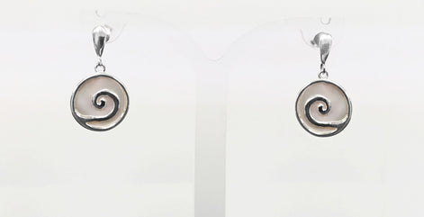 White Round earrings Sterling Silver- Spiral Dangle Earrings - Mother of Pearl Shell Jewelry - Modern Stone Earrings