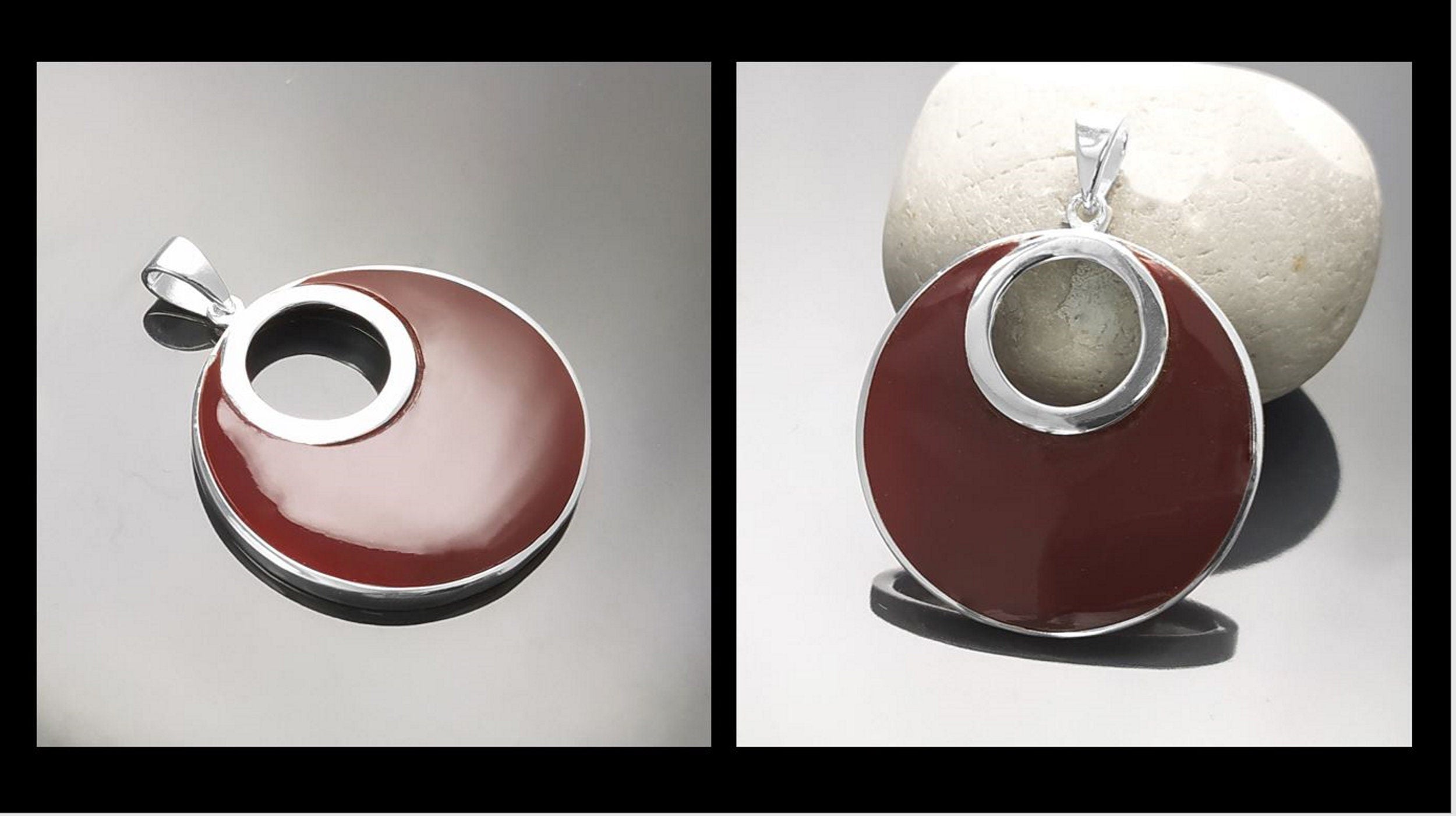 Red Enamel Moon Pendant by KRAMIKE • Sterling Silver • Statement Modern Circular Design Necklace for Everyday • Elegant Gift for Her • KP489
