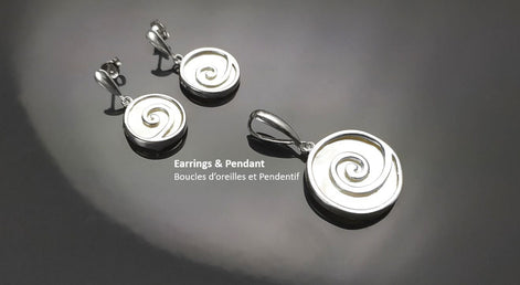 White Round earrings Sterling Silver- Spiral Dangle Earrings - Mother of Pearl Shell Jewelry - Modern Stone Earrings