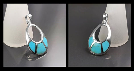 SET Turquoise Sterling Silver Earrings and Pendant Sterling Silver, Oval Almond Shape Blue Turquoise, Turquoise Stones, Dangle Earrings