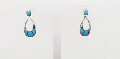 Turquoise Pendant Earrings, Sterling Silver, Oval Almond Shape Blue Stone, Geometric Drop Stones Earrings, Modern Jewelry, Dangle Earrings