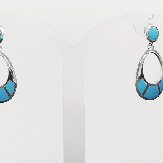 Turquoise Pendant Earrings, Sterling Silver, Oval Almond Shape Blue Stone, Geometric Drop Stones Earrings, Modern Jewelry, Dangle Earrings
