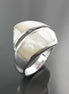 Bypass Ring, Sterling Silver, Shell Pearl Gemstone Crossing Ring, Designer, Geometric Flat Stone Ring, Square Modern Jewelry, Unique Ring