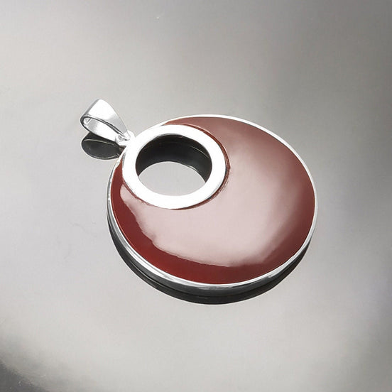 Red Enamel Moon Pendant by KRAMIKE • Sterling Silver • Statement Modern Circular Design Necklace for Everyday • Elegant Gift for Her • KP489