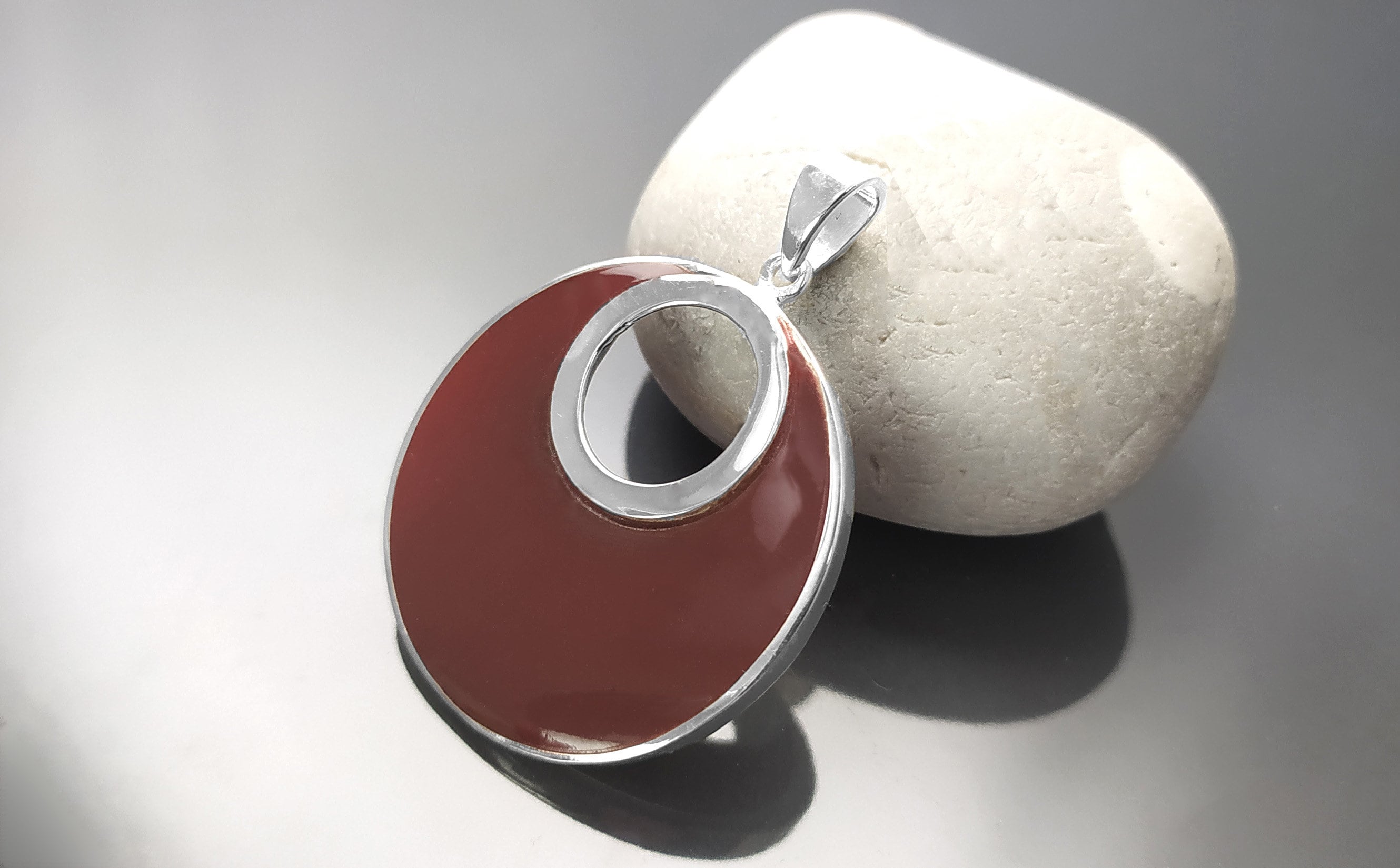 Red Enamel Moon Pendant by KRAMIKE • Sterling Silver • Statement Modern Circular Design Necklace for Everyday • Elegant Gift for Her • KP489