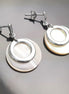 White Round Earrings, Sterling Silver, Genuine Mother of Pearl Shell Flat Discs, Modern Dangle Geometric Earrings, Minimalist Women Jewelry