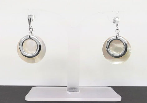 Full Moon Pendant, Sterling Silver, Mother of Pearl Shell Flat Disc Pendant Set, Modern Minimal Jewelry, MOP Round Jewelry