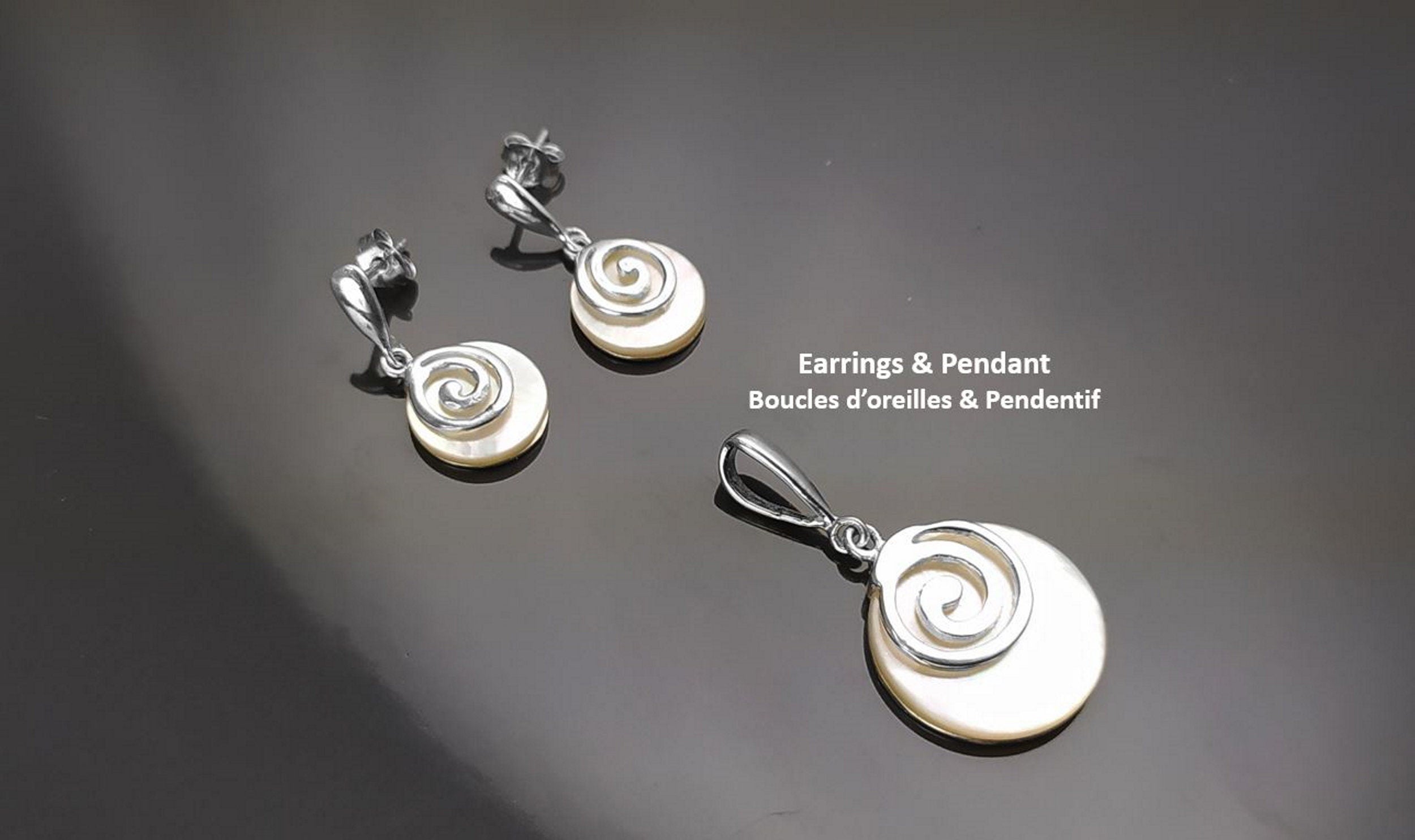 White Round Spiral Pendant, Sterling Silver, Genuine Mother of Pearl Shell Jewelry, Modern Geometric Design, Minimalist Stone Necklace