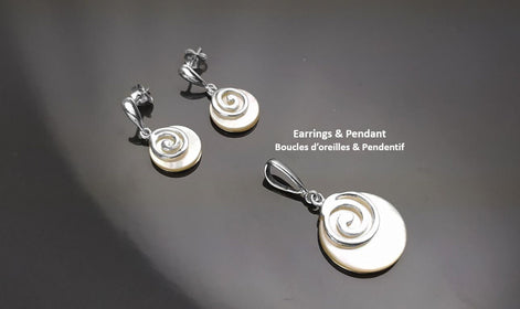 White Round Spiral Pendant, Sterling Silver, Genuine Mother of Pearl Shell Jewelry, Modern Geometric Design, Minimalist Stone Necklace