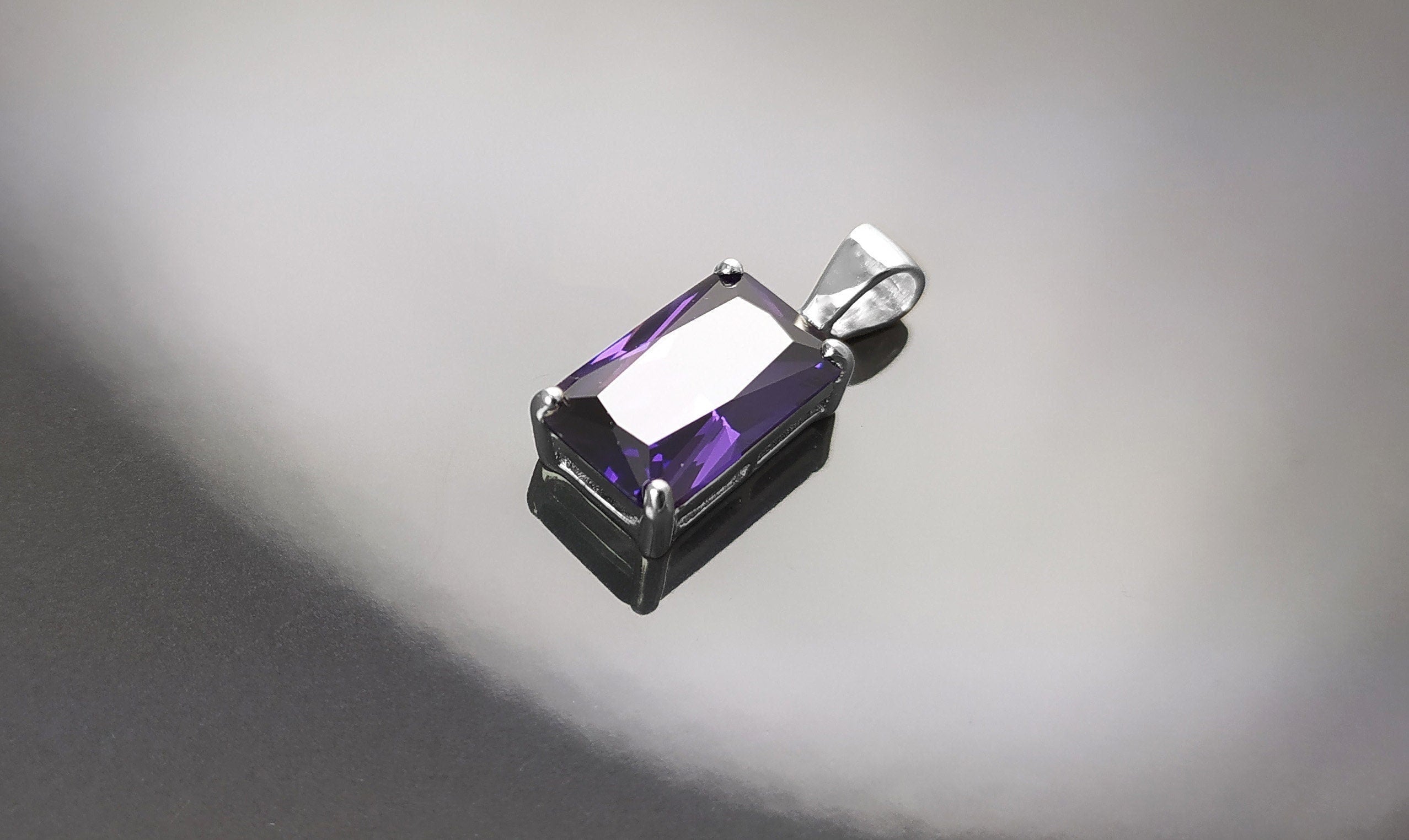 PURPLE Rectangle Pendant, Sterling silver, Amethyst Color Cz Stone necklace, Classic Minimalist Stones jewelry, Purple Necklace Cz