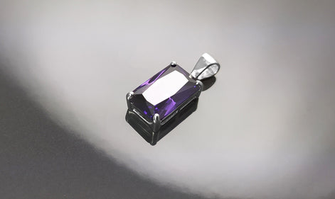 PURPLE Rectangle Pendant, Sterling silver, Amethyst Color Cz Stone necklace, Classic Minimalist Stones jewelry, Purple Necklace Cz
