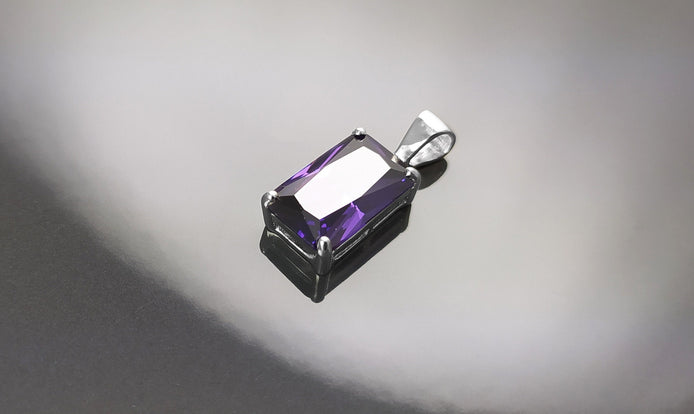 PURPLE Rectangle Pendant, Sterling silver, Amethyst Color Cz Stone necklace, Classic Minimalist Stones jewelry, Purple Necklace Cz