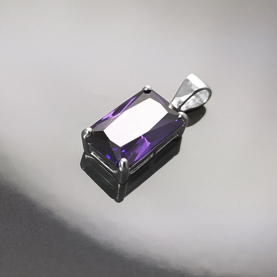 PURPLE Rectangle Pendant, Sterling silver, Amethyst Color Cz Stone necklace, Classic Minimalist Stones jewelry, Purple Necklace Cz