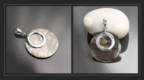 Gray Shell Earrings , Sterling Silver, Natural Grey Mother of Pearl Discs, Modern Dangle Geometric Round Earrings, Minimalist Women Jewelry