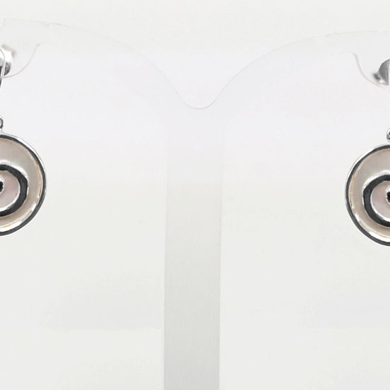 Shell Spiral Earrings Set, Sterling Silver 925, White Mother of Pearl Jewelry, Geometric Round Earrings and Pendant Set, Modern Disc Jewelry