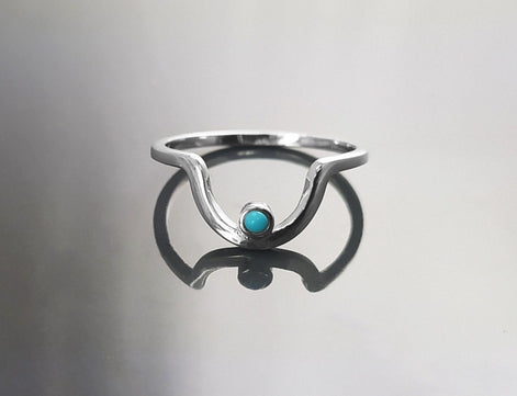 Turquoise Arch Ring, Sterling Silver, Tiny domed round stone, Half Moon, Sunrise Symbol, Moon Ring, Arc Ring, Modern Minimalist jewelry