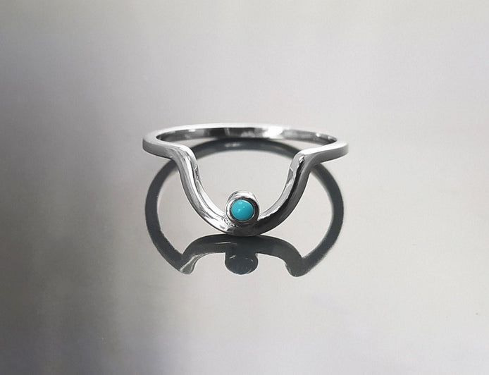 Turquoise Arch Ring, Sterling Silver, Tiny domed round stone, Half Moon, Sunrise Symbol, Moon Ring, Arc Ring, Modern Minimalist jewelry