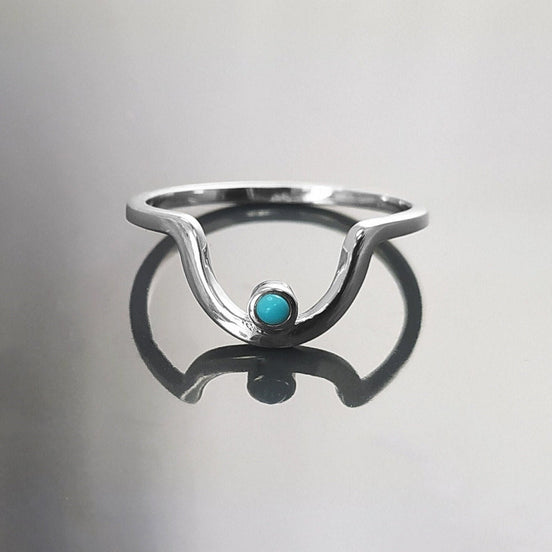 Turquoise Arch Ring, Sterling Silver, Tiny domed round stone, Half Moon, Sunrise Symbol, Moon Ring, Arc Ring, Modern Minimalist jewelry
