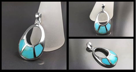 Turquoise Pendant Earrings, Sterling Silver, Oval Almond Shape Blue Stone, Geometric Drop Stones Earrings, Modern Jewelry, Dangle Earrings