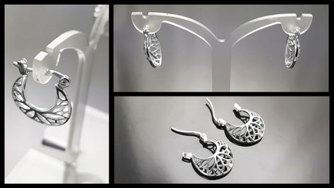 Flower of Life Hoop Earrings, Sterling Silver, Seed of Life Yoga Sacred Geometry, Open Filigree Round Hoops, Mandala Spiritual Jewelry