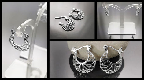 Flower of Life Hoop Earrings, Sterling Silver, Seed of Life Yoga Sacred Geometry, Open Filigree Round Hoops, Mandala Spiritual Jewelry