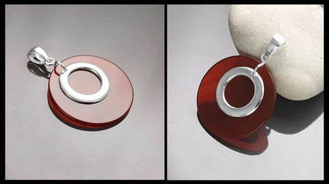 Red Round Pendant, Sterling Silver, Red Agate Stone Discs, Modern Dangle Geometric Necklace, Minimalist Women Jewelry